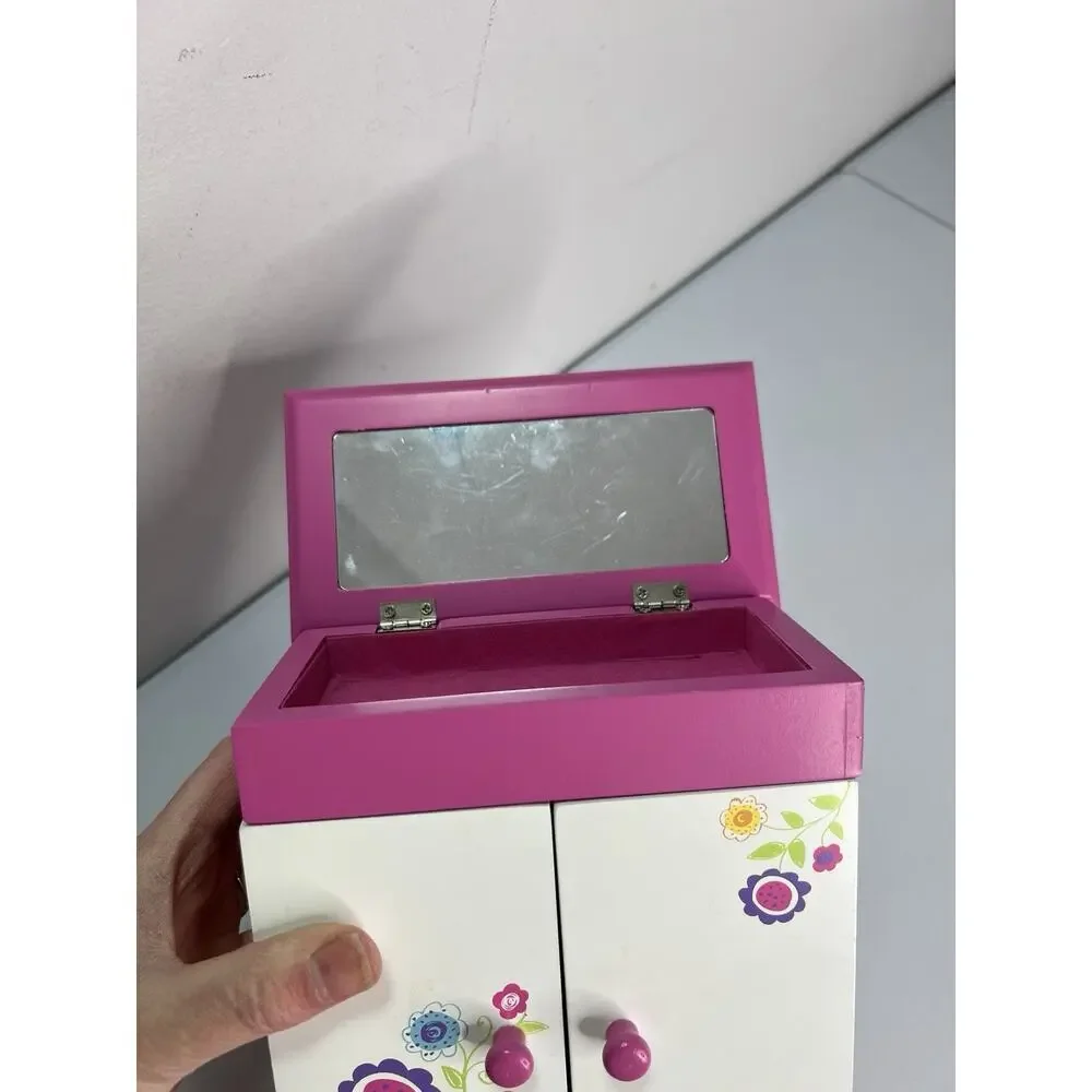 Claire’s Pink White Floral Jewelry Box Girls Cabinet Style Organizer w/ Doors